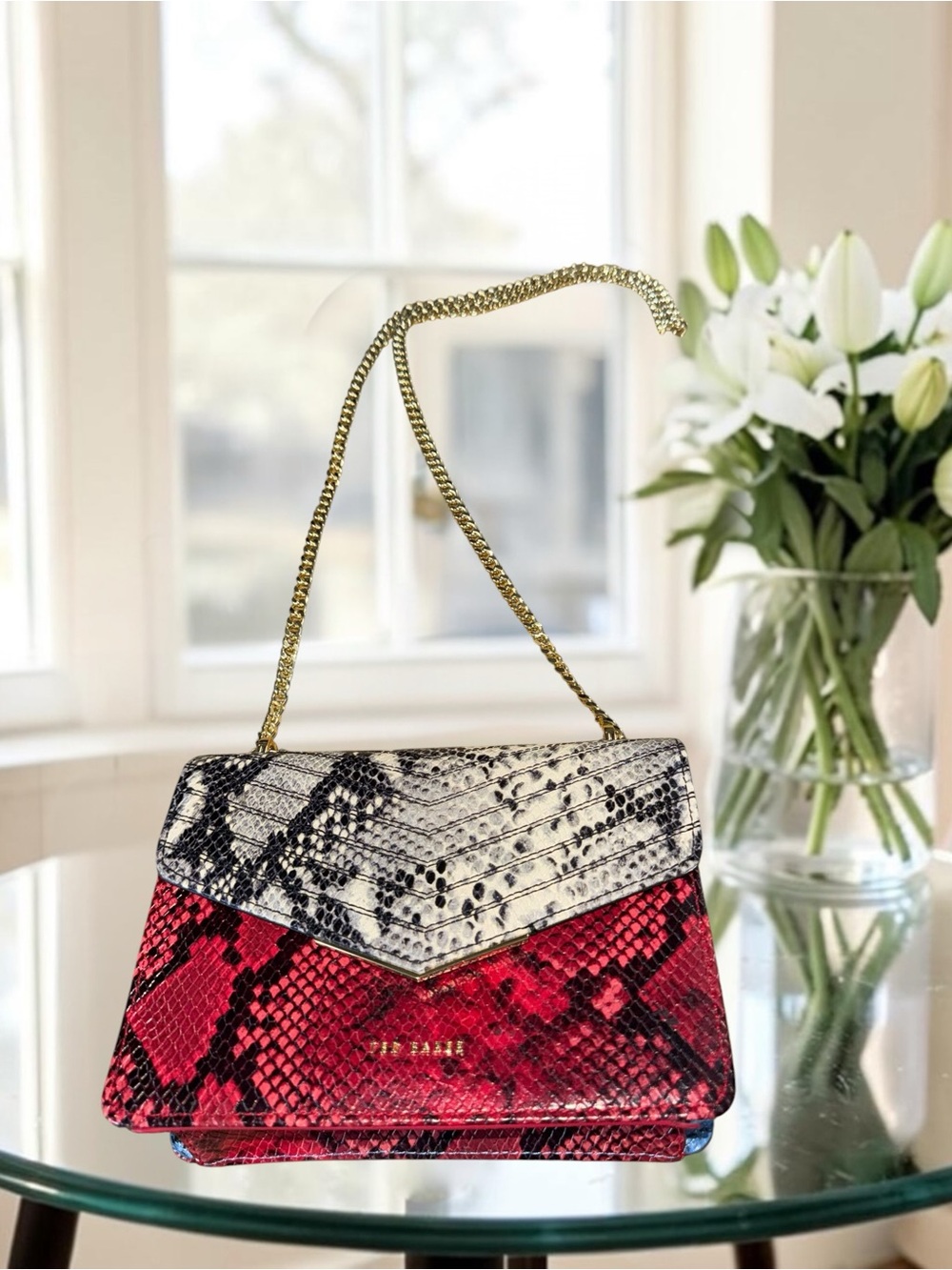 Ted Baker London Belida Python-Embossed Leather Envelope Crossbody Like New - Picture 3 of 13